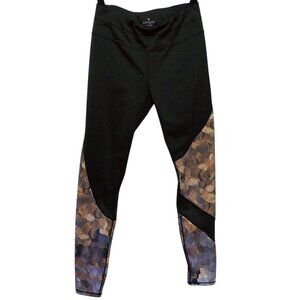 Athleta Black Gold Purple Contrast Mesh Trim Leggings Small